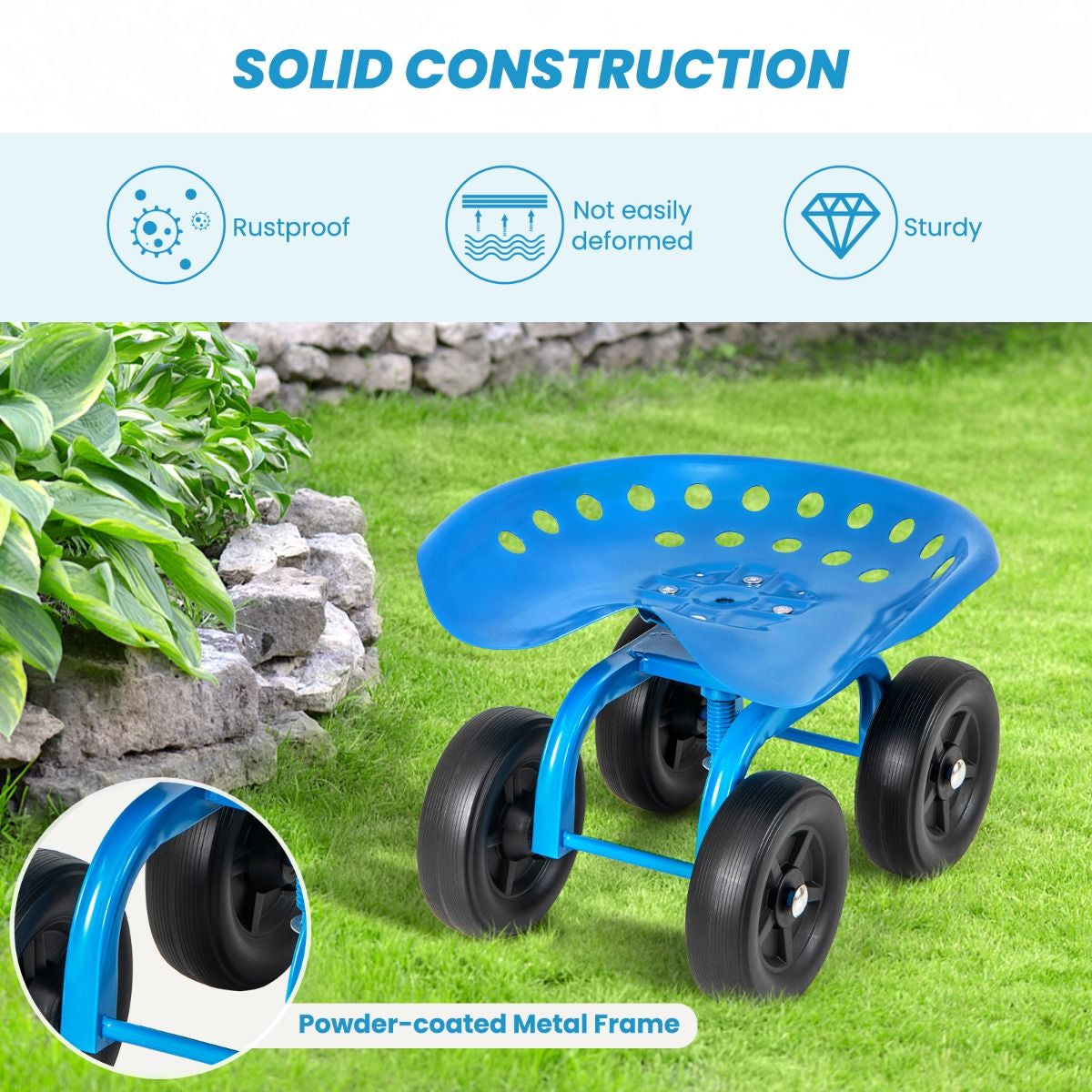 Garden Workseat with 360° Swivel Seat and Adjustable Height