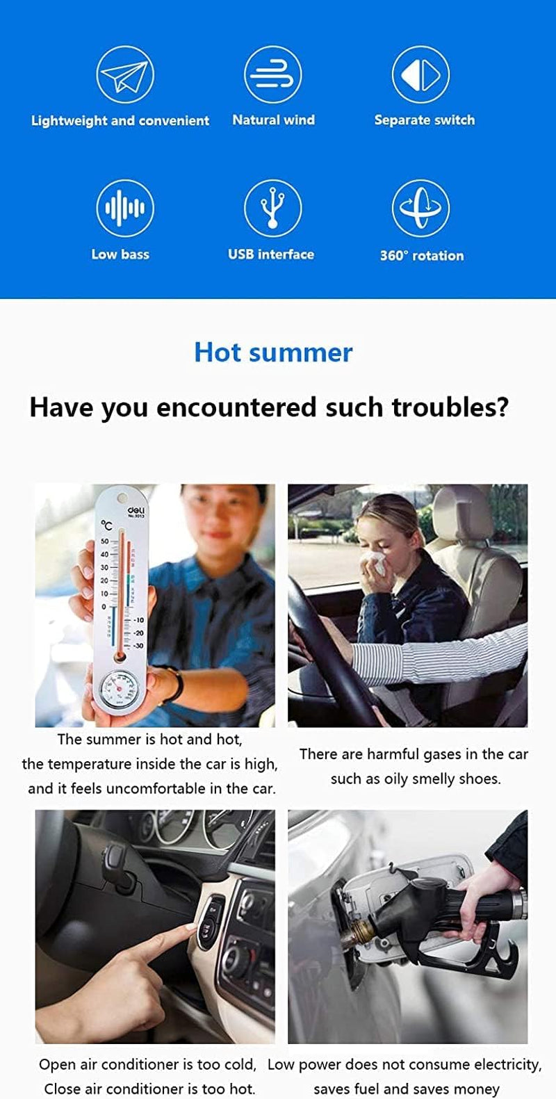 Universal 360° USB Car Fan - Adjustable Speed, Low Noise, Perfect for Vehicles & Home Use!