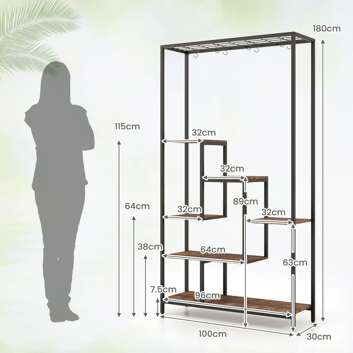 6-Tier Vertical Plant Stand with 10 Hooks and Wire Shelf for Enhanced Plant Display