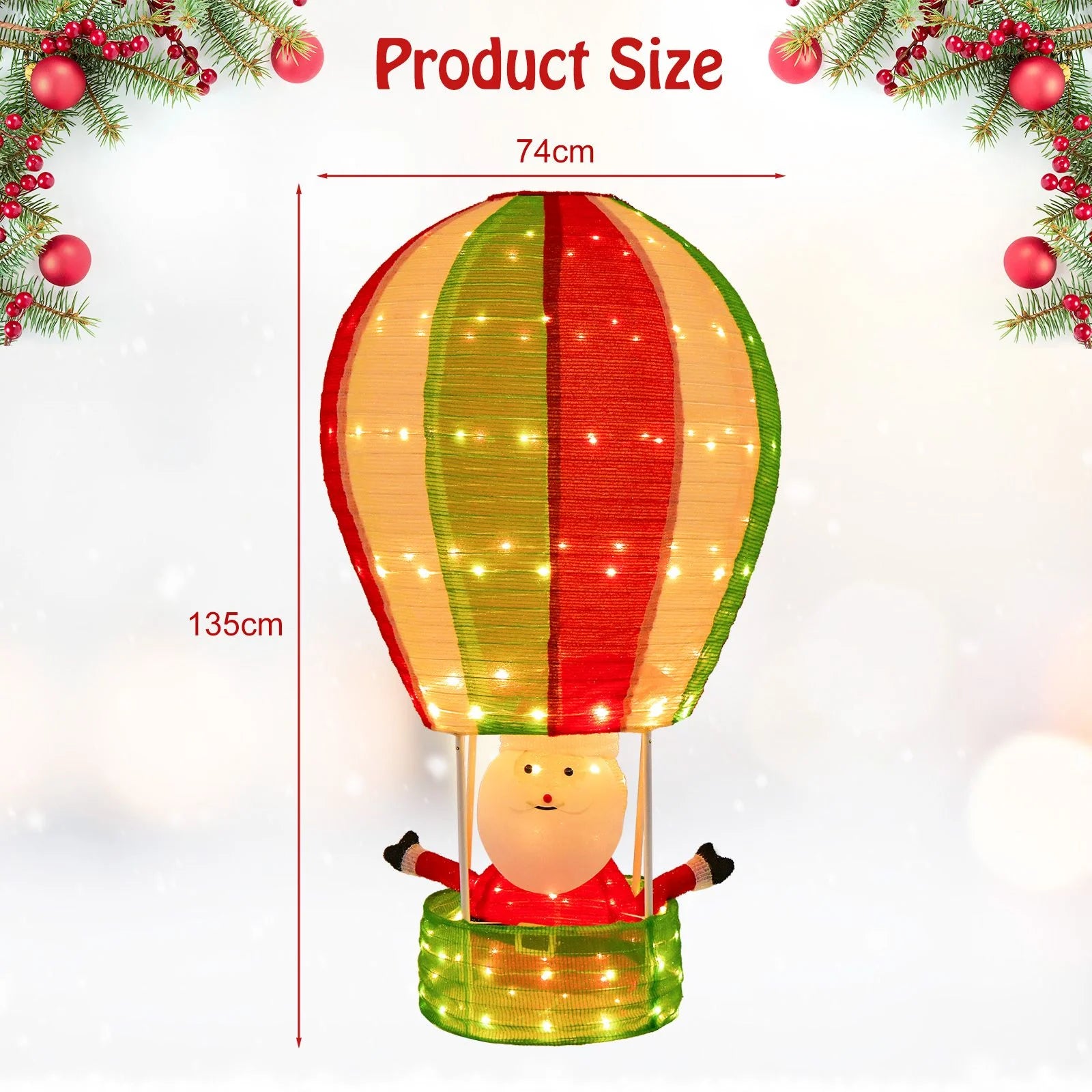 Illuminated Santa Claus in Hot Air Balloon with LED Lighting and Pop-Up Feature
