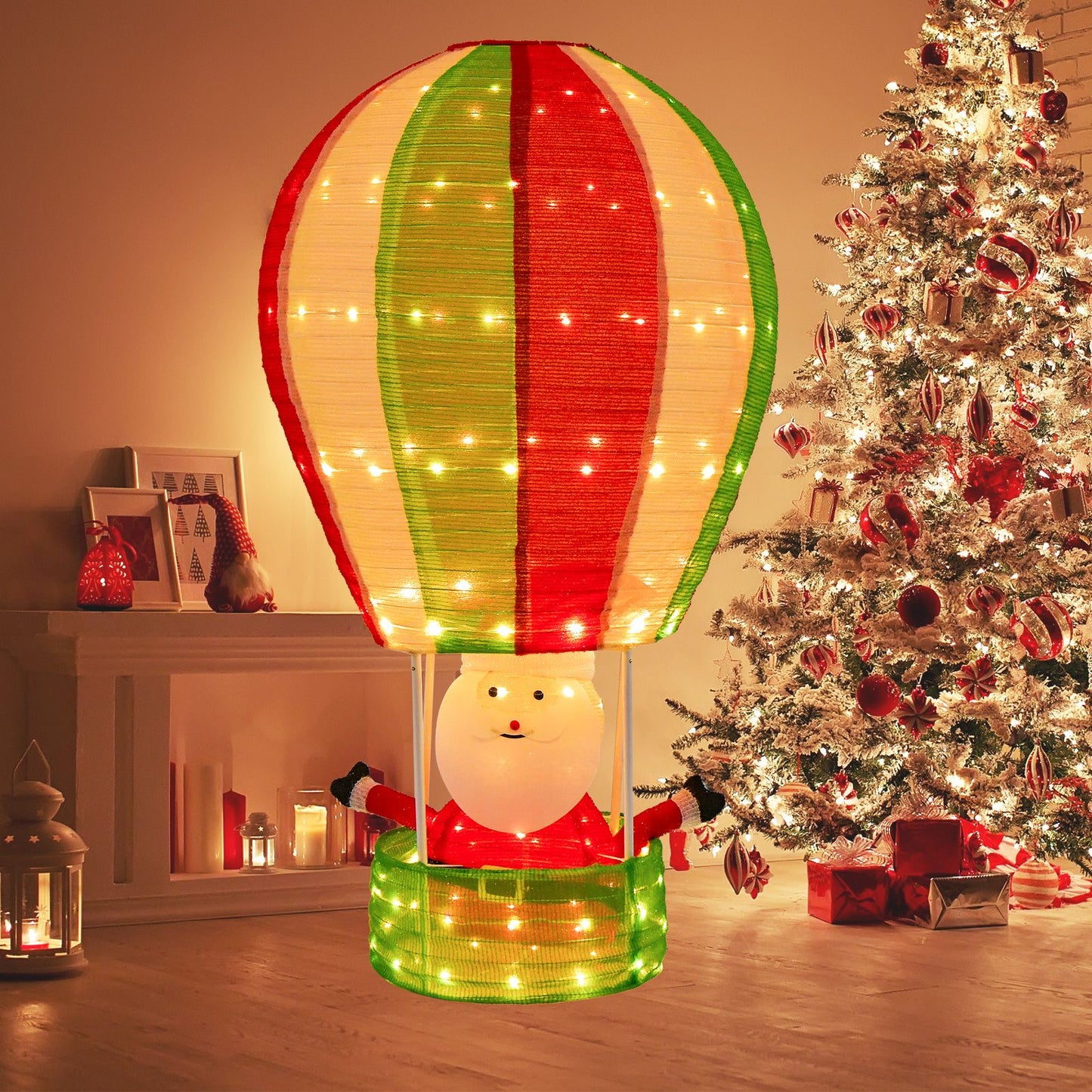 Illuminated Santa Claus in Hot Air Balloon with LED Lighting and Pop-Up Feature