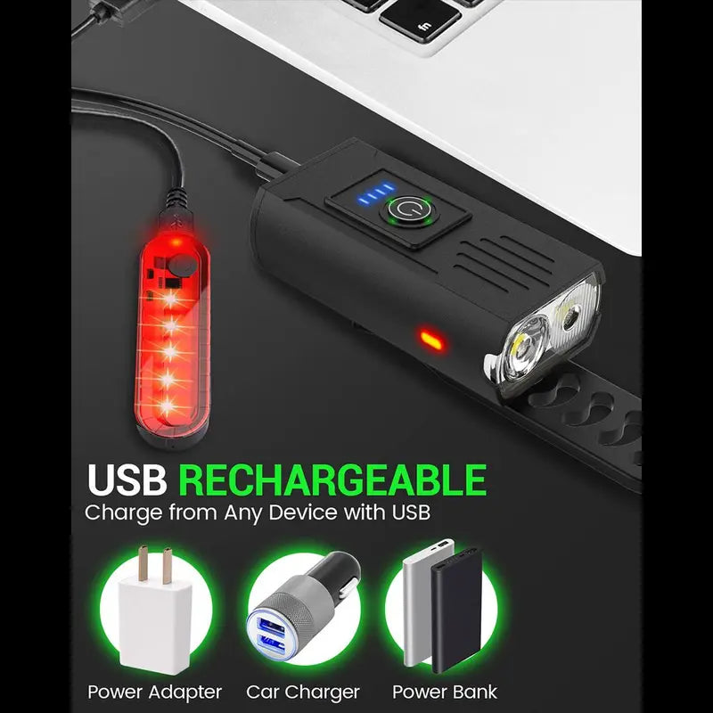 Victoper Bike Light, High Lumens Super Bright Bicycle Lite, 6+4 Modes USB Rechargeable Bike Headlight & Taillight Set