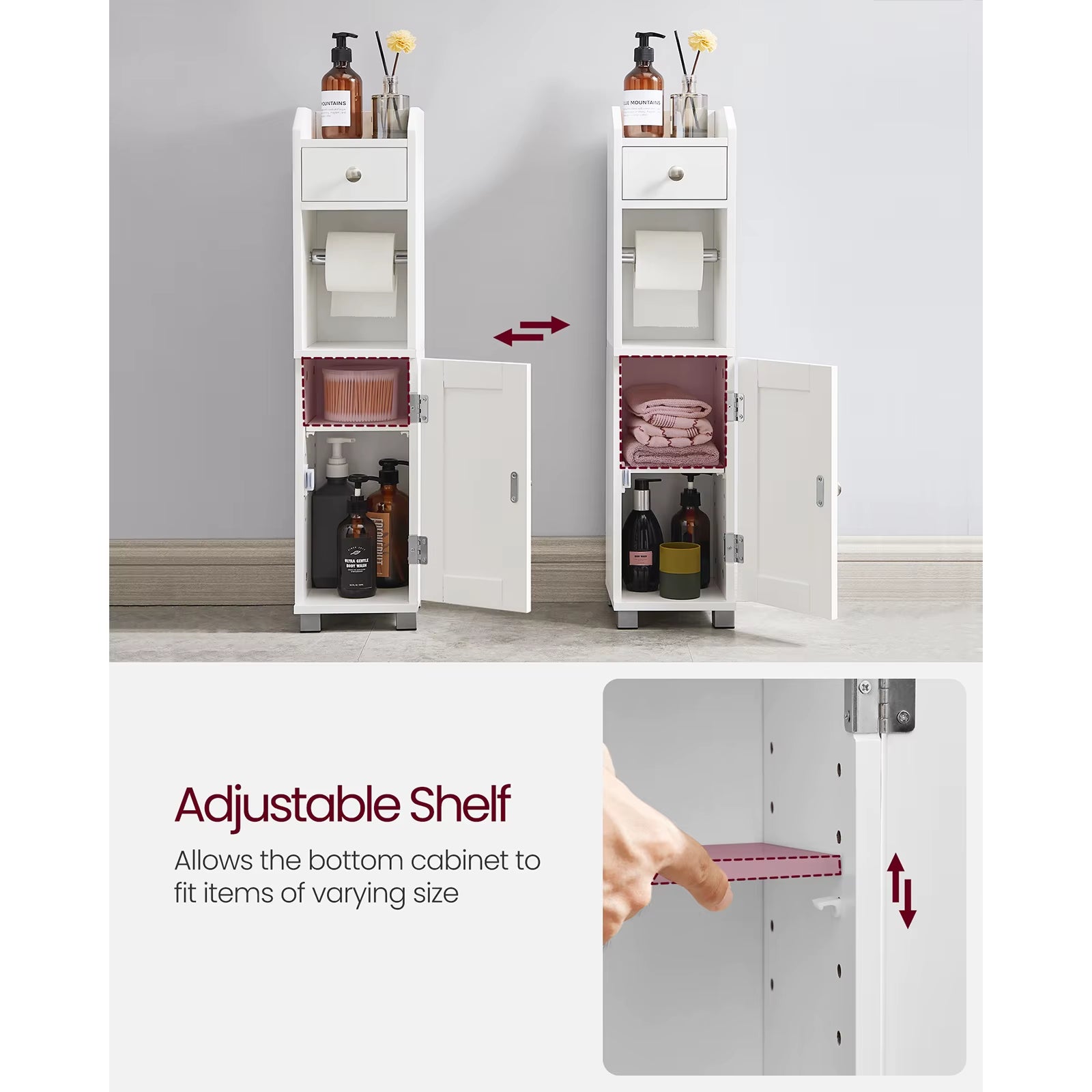 Compact Bathroom Storage Cabinet with Toilet Paper Holder - Stylish Organizer for Small Spaces