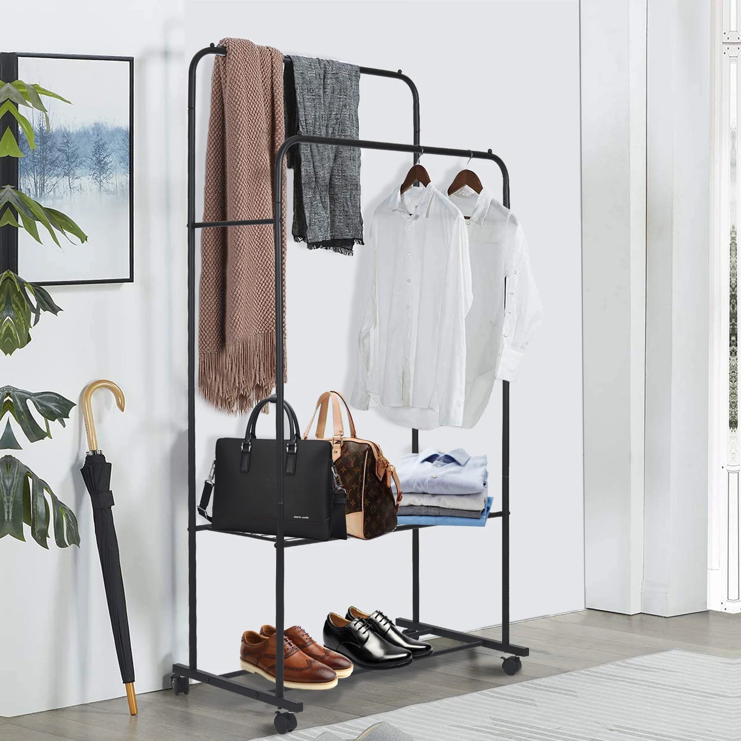1.5M Large Clothes Rack Double Rail with Shoes Rack