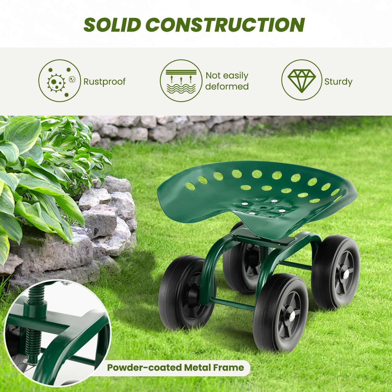 Garden Workseat with 360° Swivel Seat and Adjustable Height