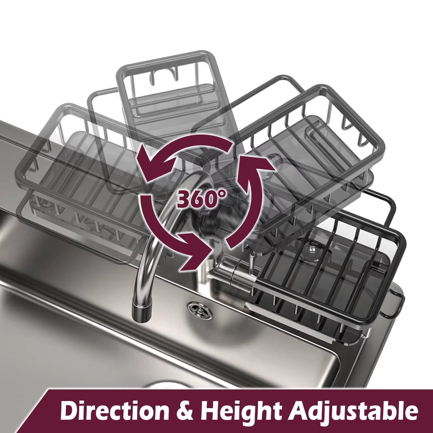 Rustproof Kitchen Sink Organizer - Adjustable Dish Drain Rack & Sponge Stand Caddy