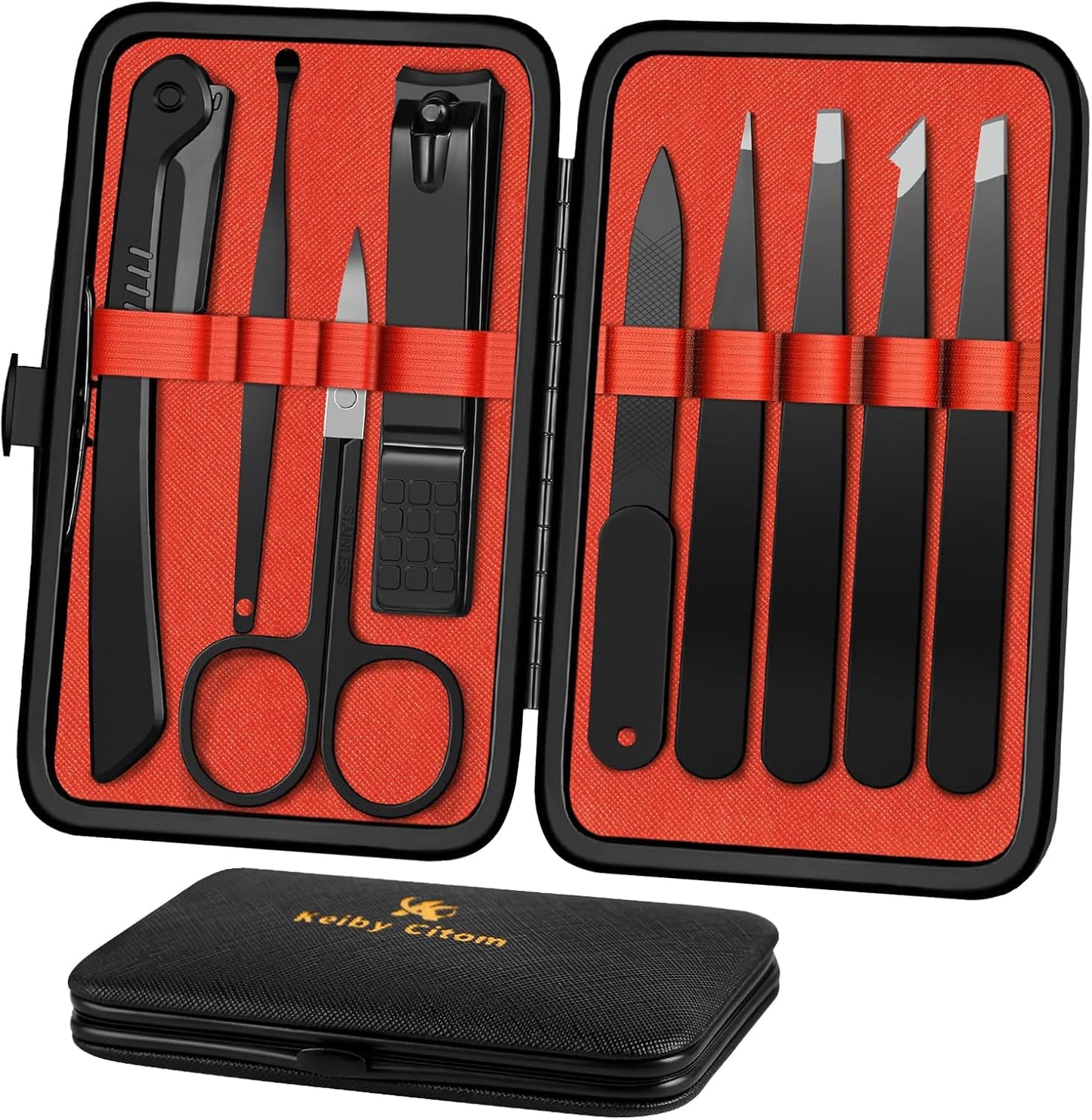 Elevate Your Grooming Routine with the 9-Piece Precision Tweezers and Nail Clippers Set - Stylish Stainless Steel Tools for Effortless Beauty, Complete with Elegant Leather Case