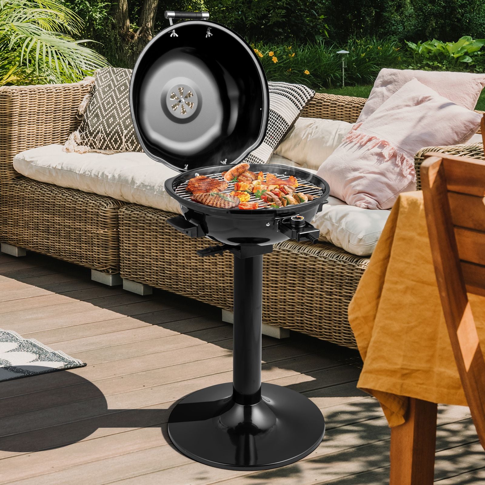 Electric Barbecue Grill with Detachable Non-Stick Cooking Rack