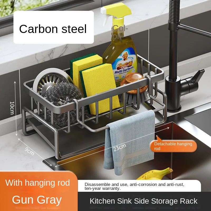 Versatile Stainless Steel Kitchen Shelf & Sponge Drain Rack - Perfect for Dishwashing Supplies and Dishcloth Storage