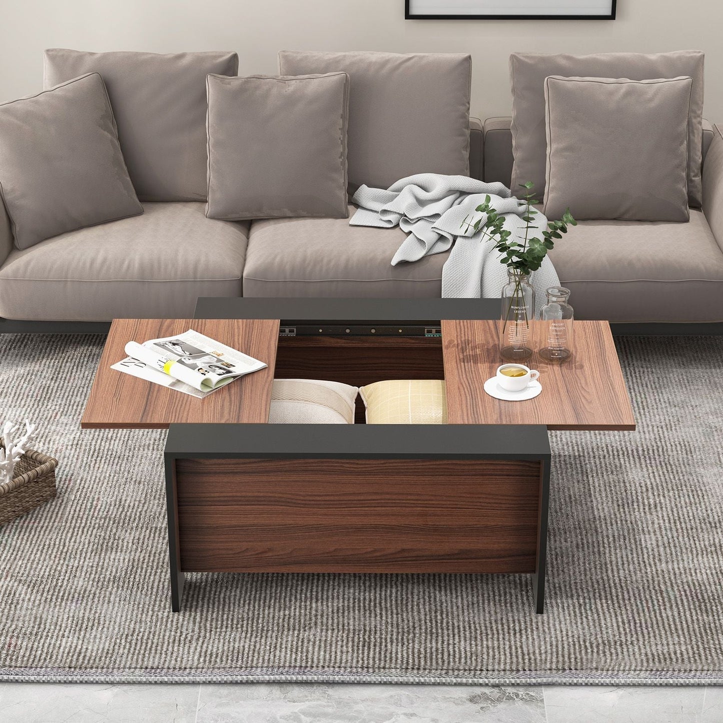 92cm Square Coffee Table with Sliding Top and Concealed Storage Compartment