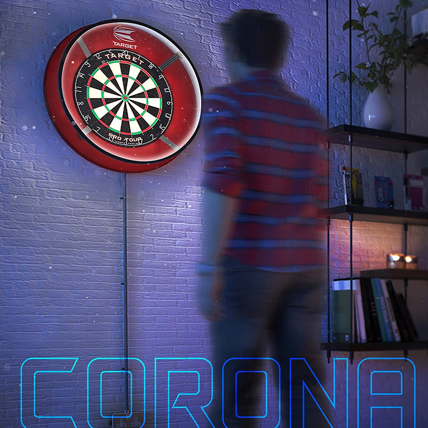 Corona Vision Lighting System for Dartboards with Black Frame and White LED Surround Ring, Compatible with Pro Tour and Championship Dartboards, and Oche Dart Mat