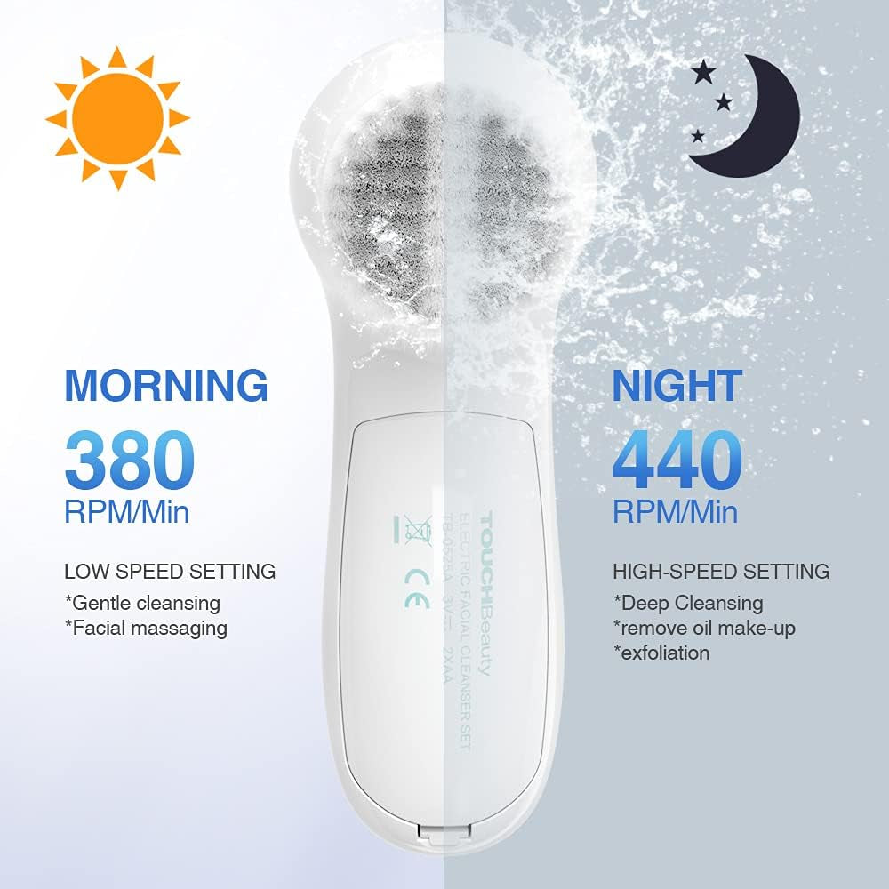 Revitalize Your Skin: Electric Facial Cleansing Brush with 3 Brush Heads, Dual Speed, Waterproof Design & Portable Case - Perfect for Sensitive & Oily Skin!