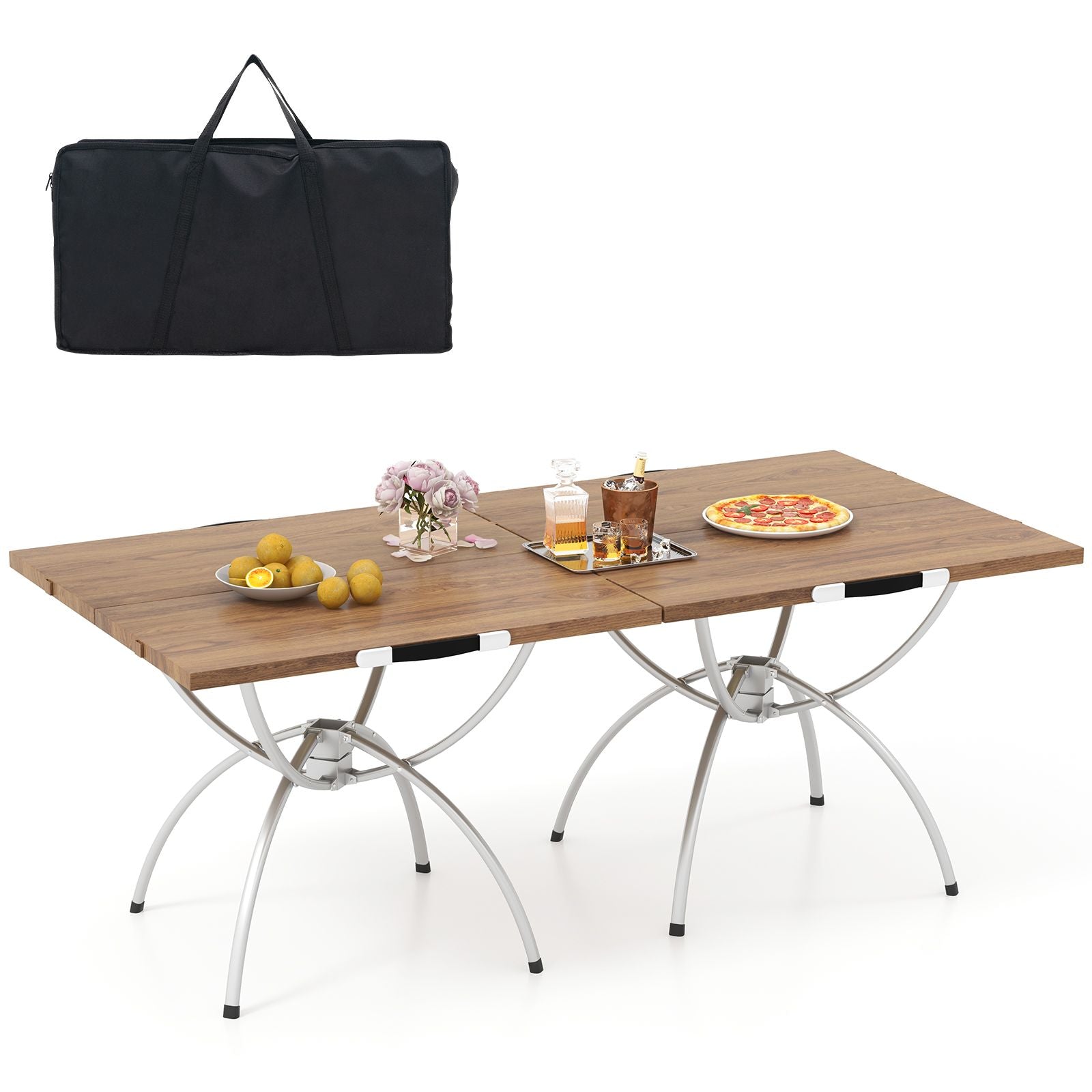 Foldable Picnic Table with Expandable Design and Wood-Grain Finish for Outdoor Activities