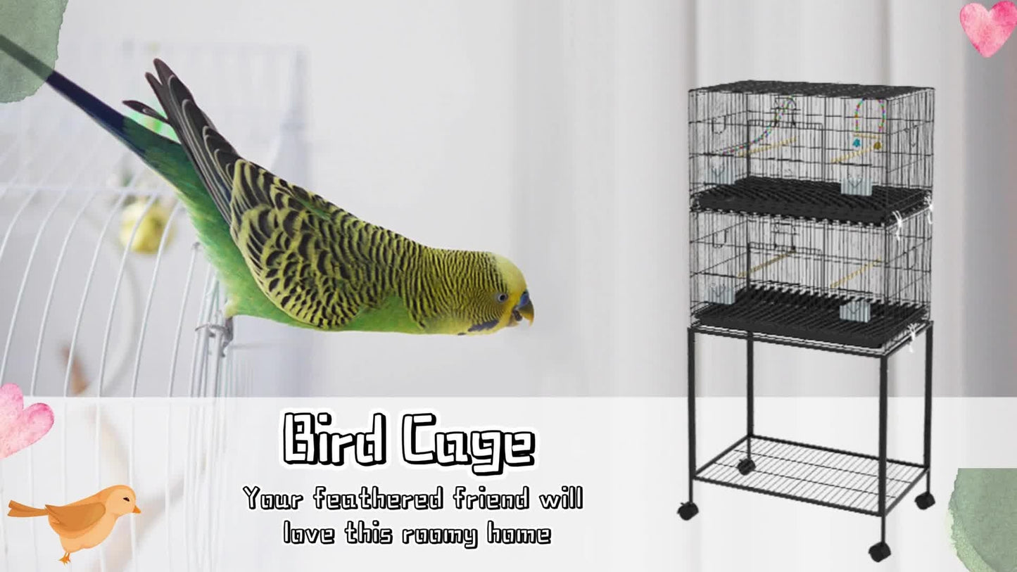 Two-Tier Bird Cage with Stand, for Canaries, Lovebirds, Finches