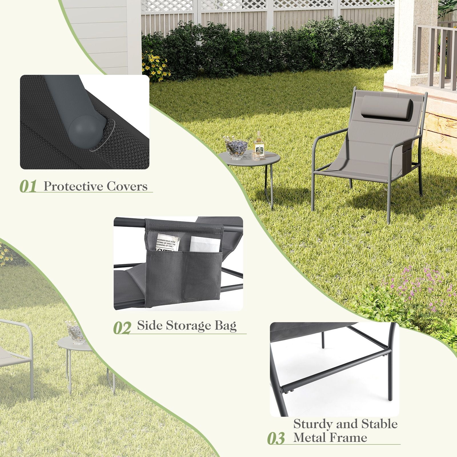 3-Piece Outdoor Bistro Set with Chairs and Coffee Table