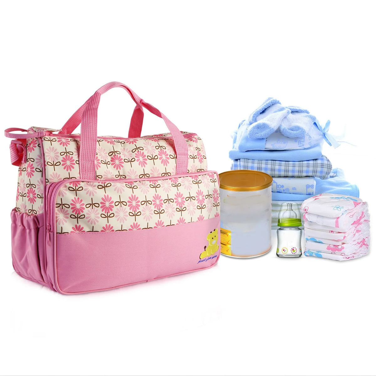 5PCS Baby Diaper Bag Set - Stylish Travel Tote with Changing Pad & Insulated Pockets for Moms & Dads