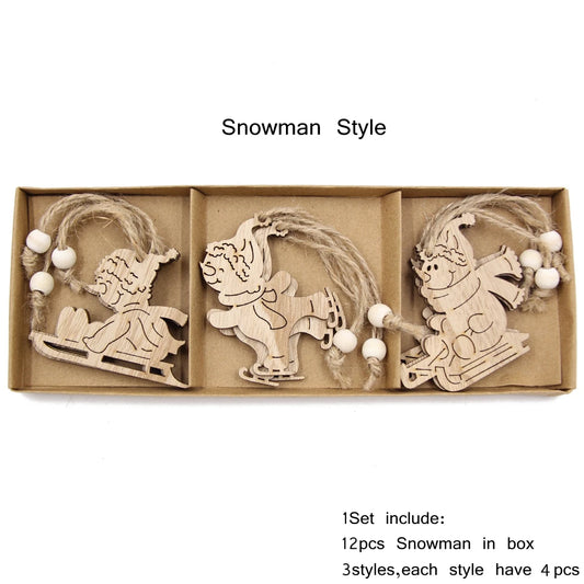 12Pcs Vintage Snowflake Wooden Christmas Ornaments - Perfect Tree Decorations & Gifts