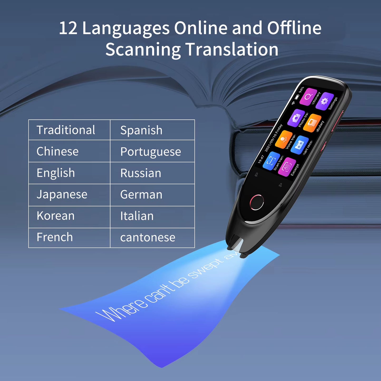 BOELEO S50 Wireless Translation Pen Scanner with 3'' Touchscreen - Instant Text Scanning & Reading in 112 Languages