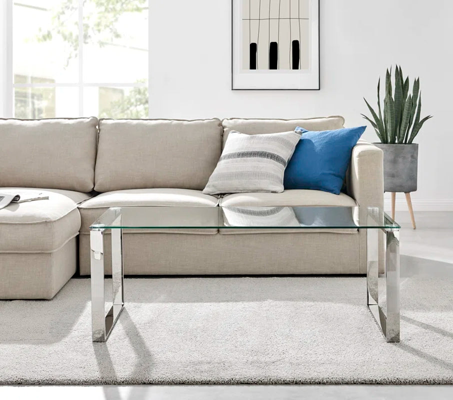 Aditya Chrome and Tempered Glass Coffee Table - Modern Design Living Room Table