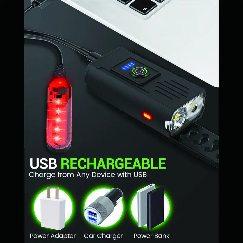 Victoper Bike Light, High Lumens Super Bright Bicycle Lite, 6+4 Modes USB Rechargeable Bike Headlight & Taillight Set