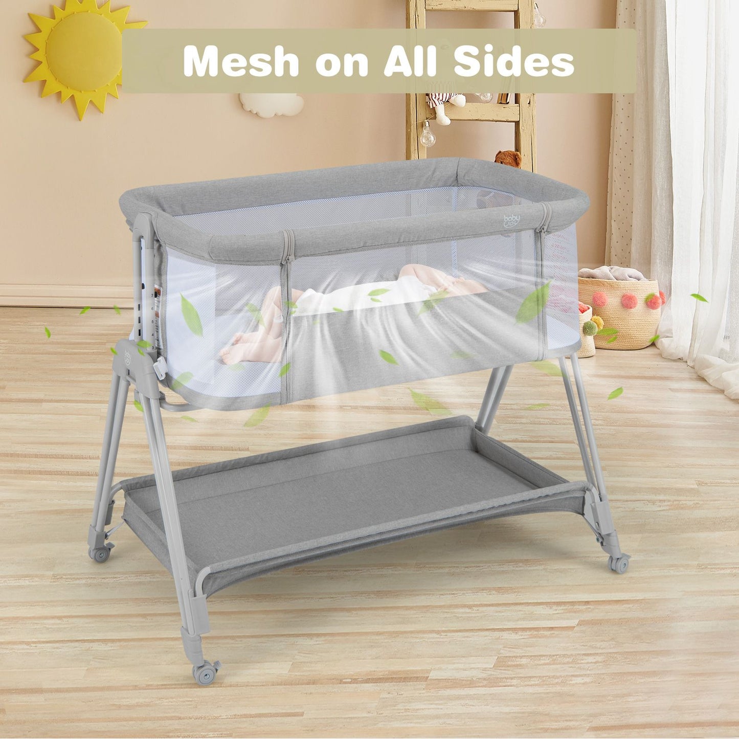 Infant Bedside Crib with Mattress for Newborns up to 9kg