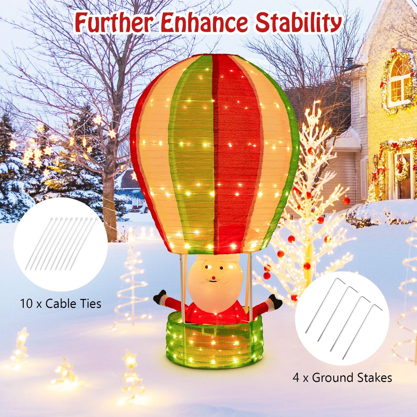 Illuminated Santa Claus in Hot Air Balloon with LED Lighting and Pop-Up Feature