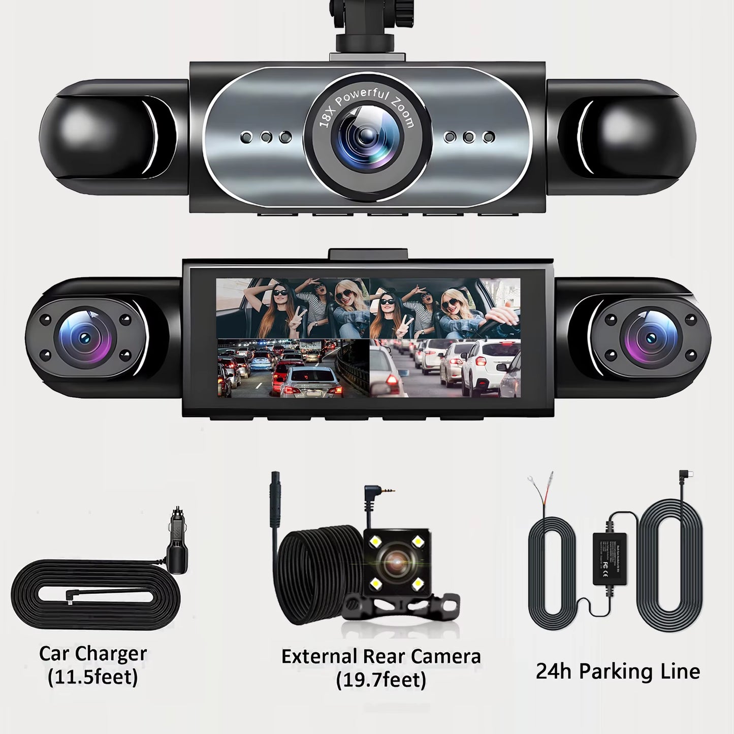 4 Channel Dash Cam 360° Car Video Recorder Black Box with Night Vision 24/7 Parking Monitor G-Sensor Loop Recording Auto Parts