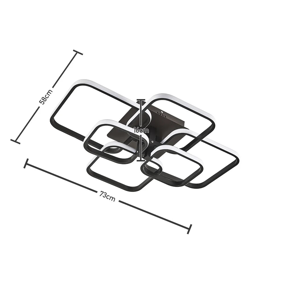 Sleek Modern Square LED Chandelier - Dimmable Cool White Light with Black Frame, 6 Heads