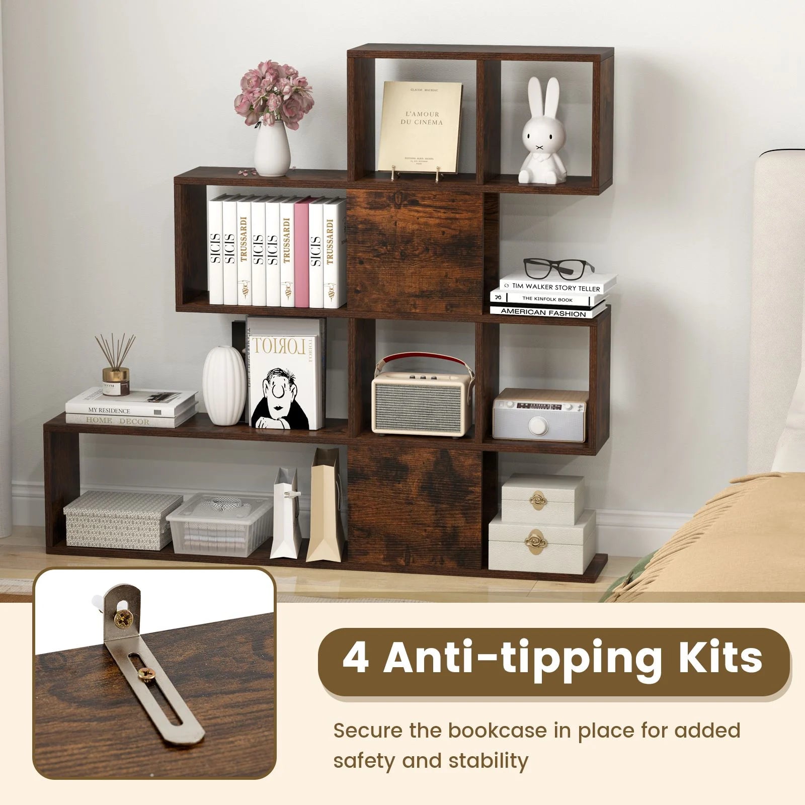 5-Tier Bookshelf for Display and Storage in Home and Office Environments