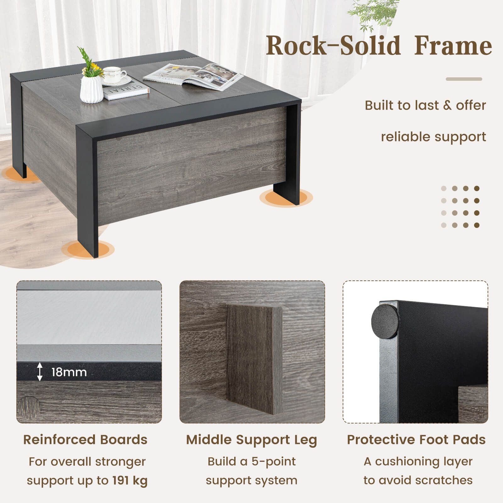 92cm Square Coffee Table with Sliding Top and Concealed Storage Compartment