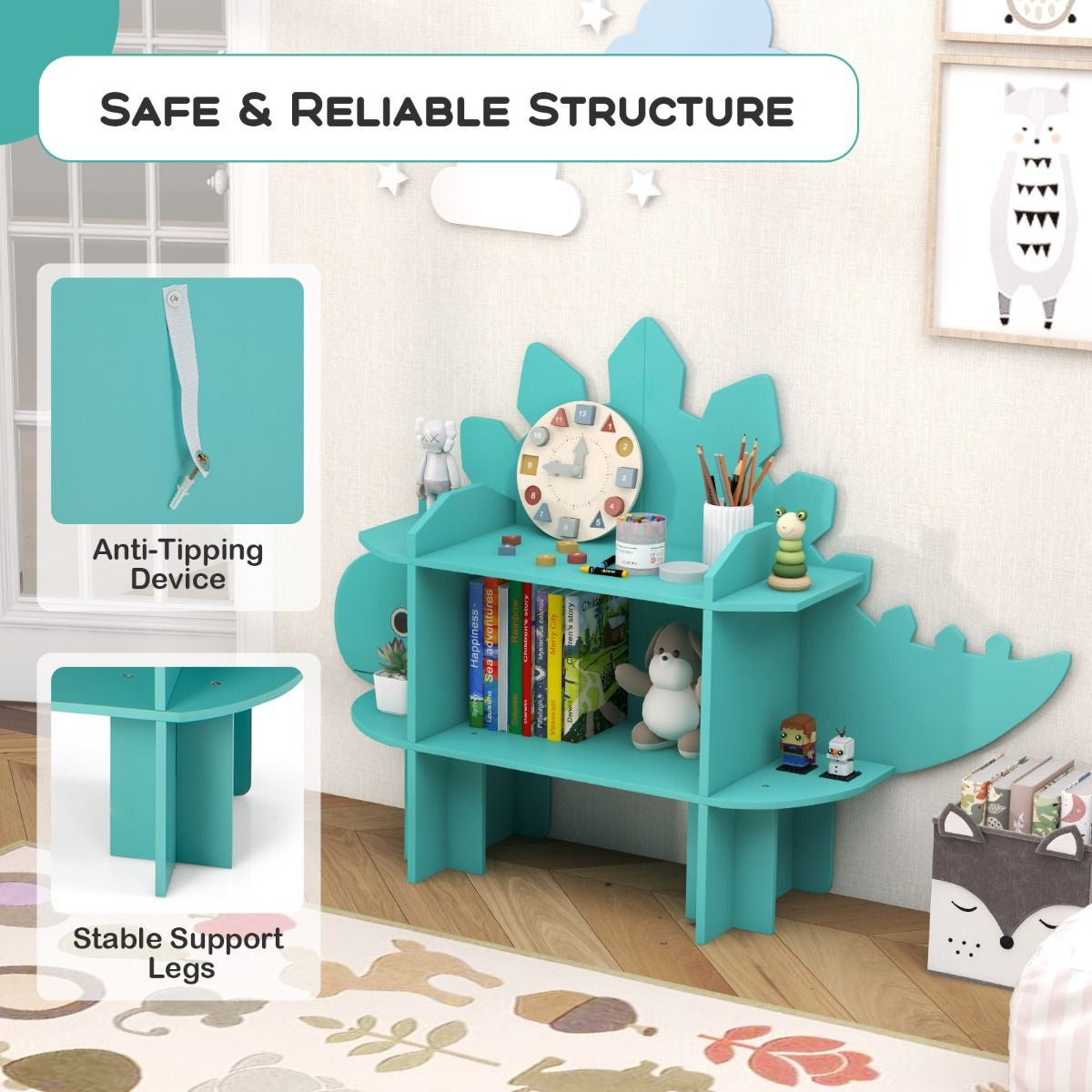 Children's Toy Storage Organizer with Anti-Tipping System for Playroom, Nursery, and Kindergarten