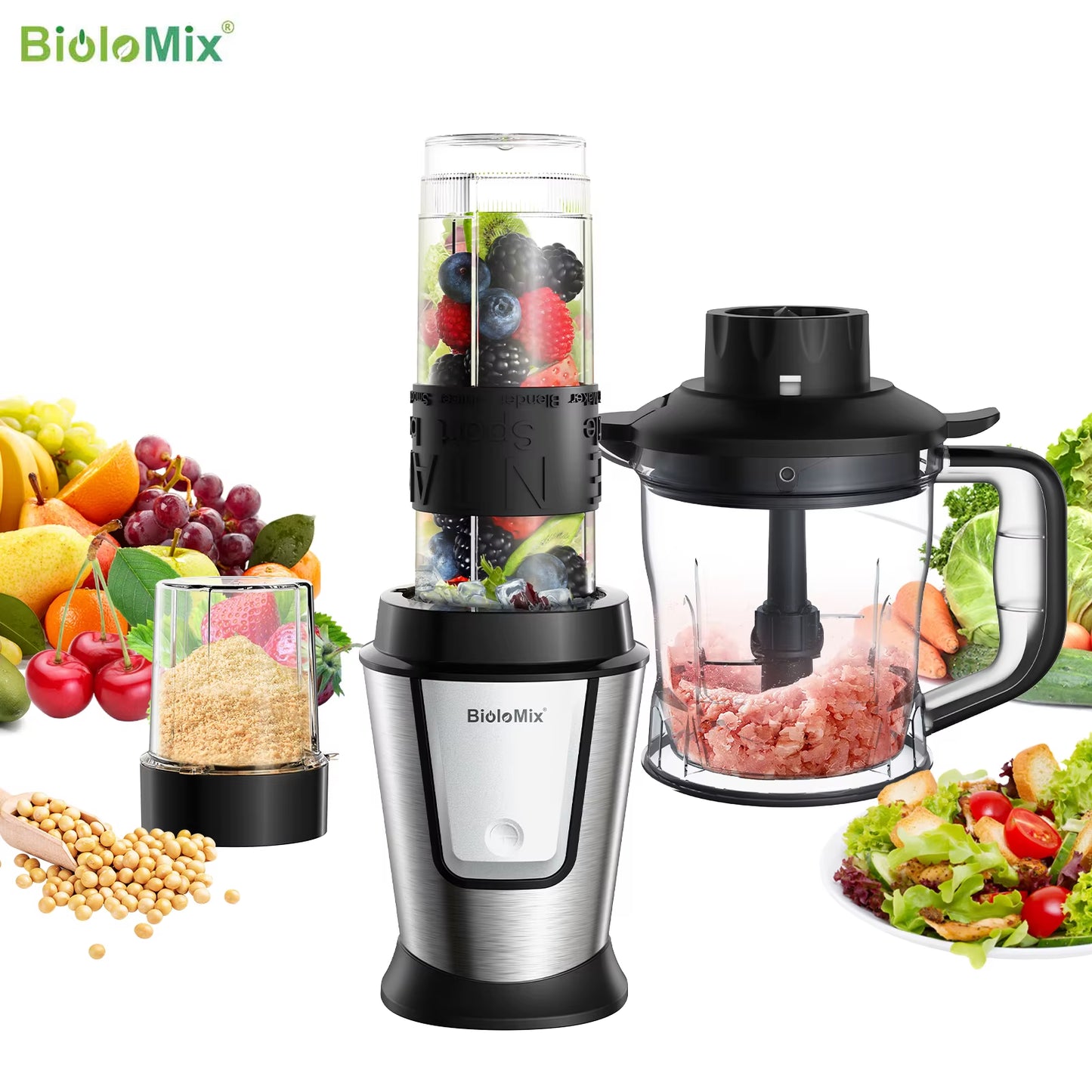 Ultimate 3-In-1 Portable Food Processor: 700W Juicer, Blender, and Chopper for Smoothies and Dry Grinding