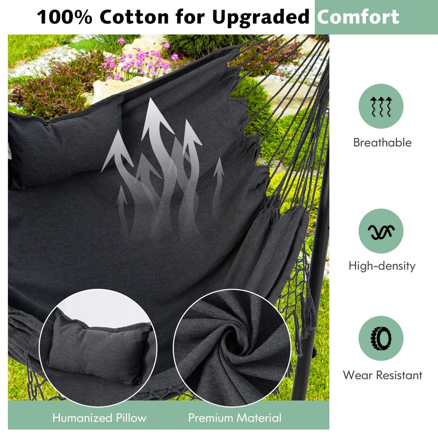 Hammock Chair with Stand and Integrated Phone Holder