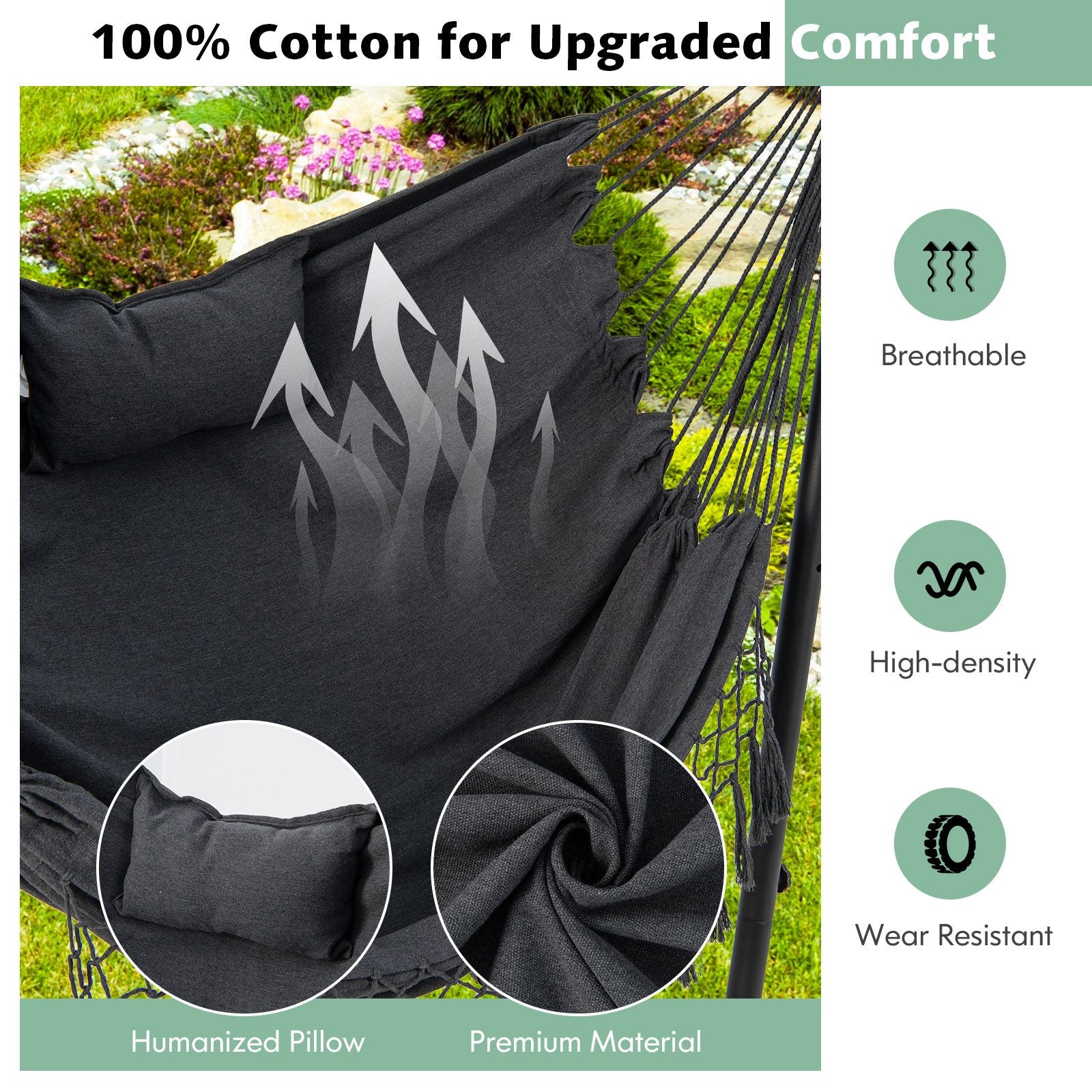 Hammock Chair with Stand and Integrated Phone Holder