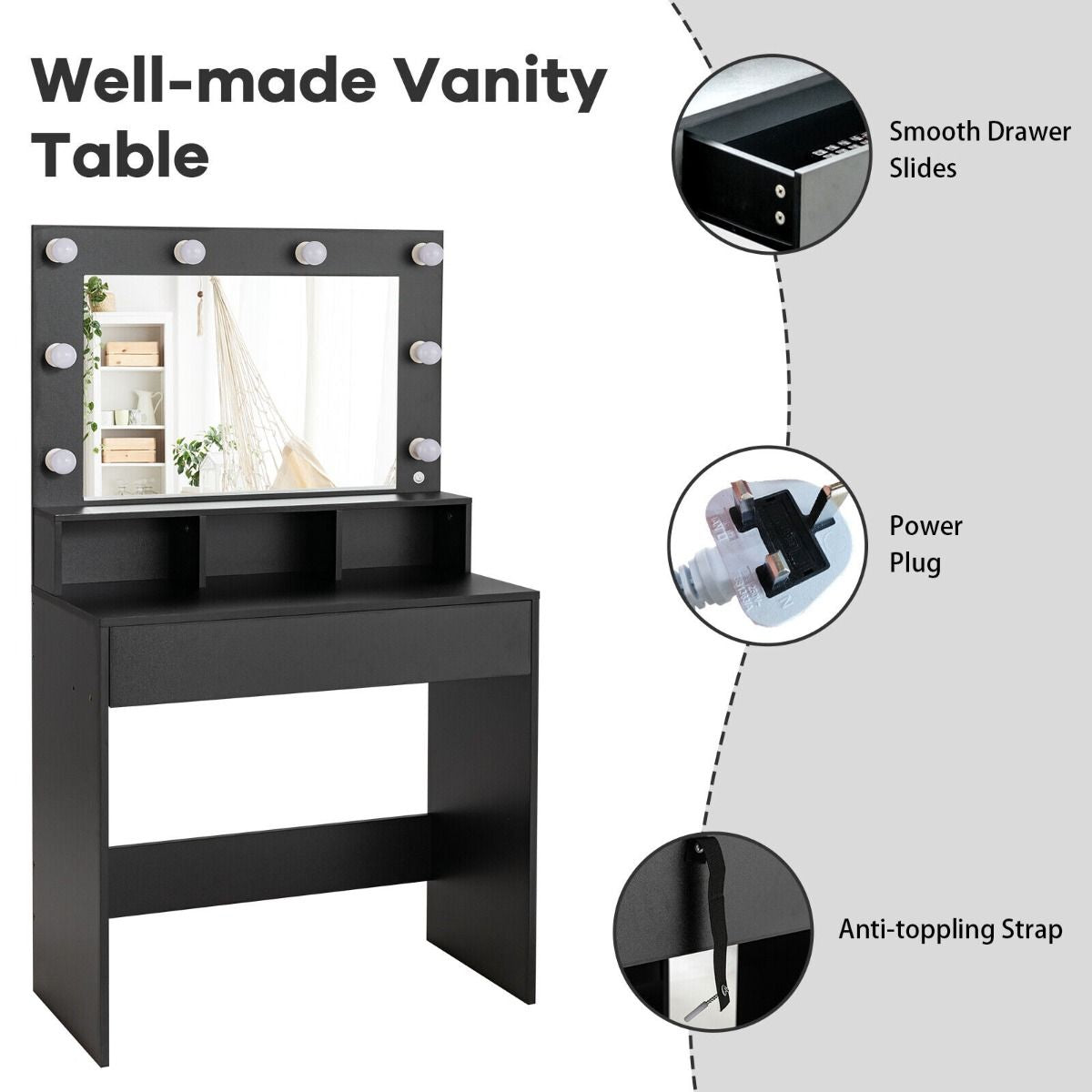 Vanity Set with LED Lighted Mirror Modern Dressing Makeup Vanity Table with Large Drawer