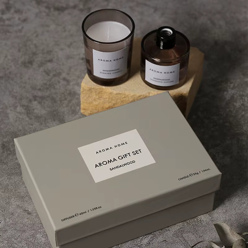2Pcs Gift Box Set Aromatherapy Essential Oil Rattan Handmade Clear Scented Candle