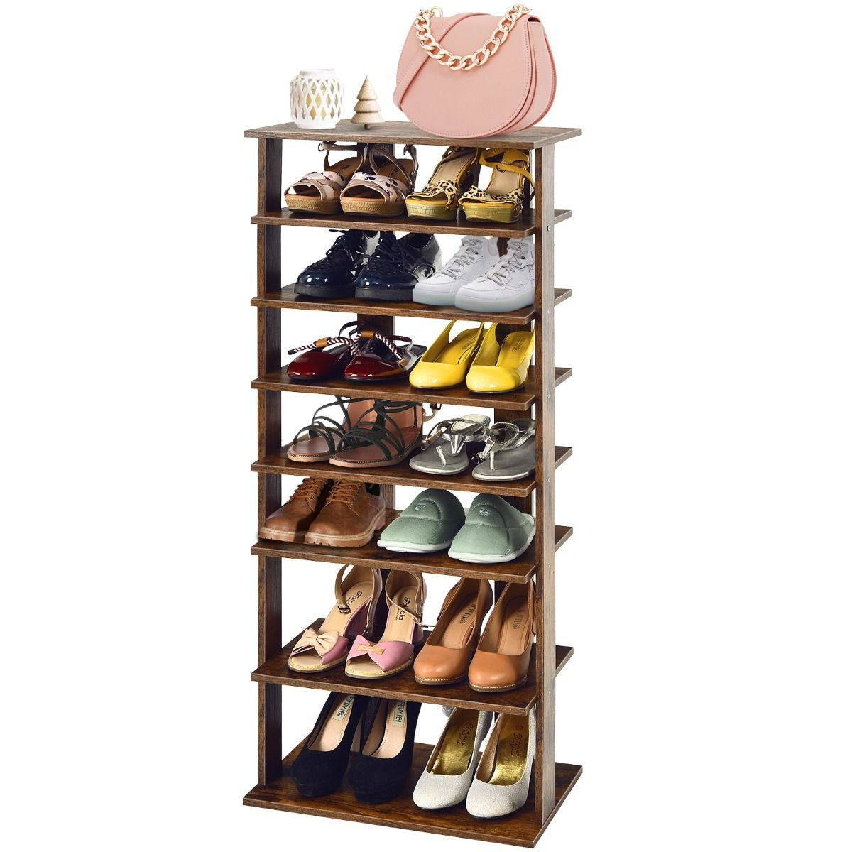 Extra Wide Vertical Wooden Shoe Rack with 7 Shelves