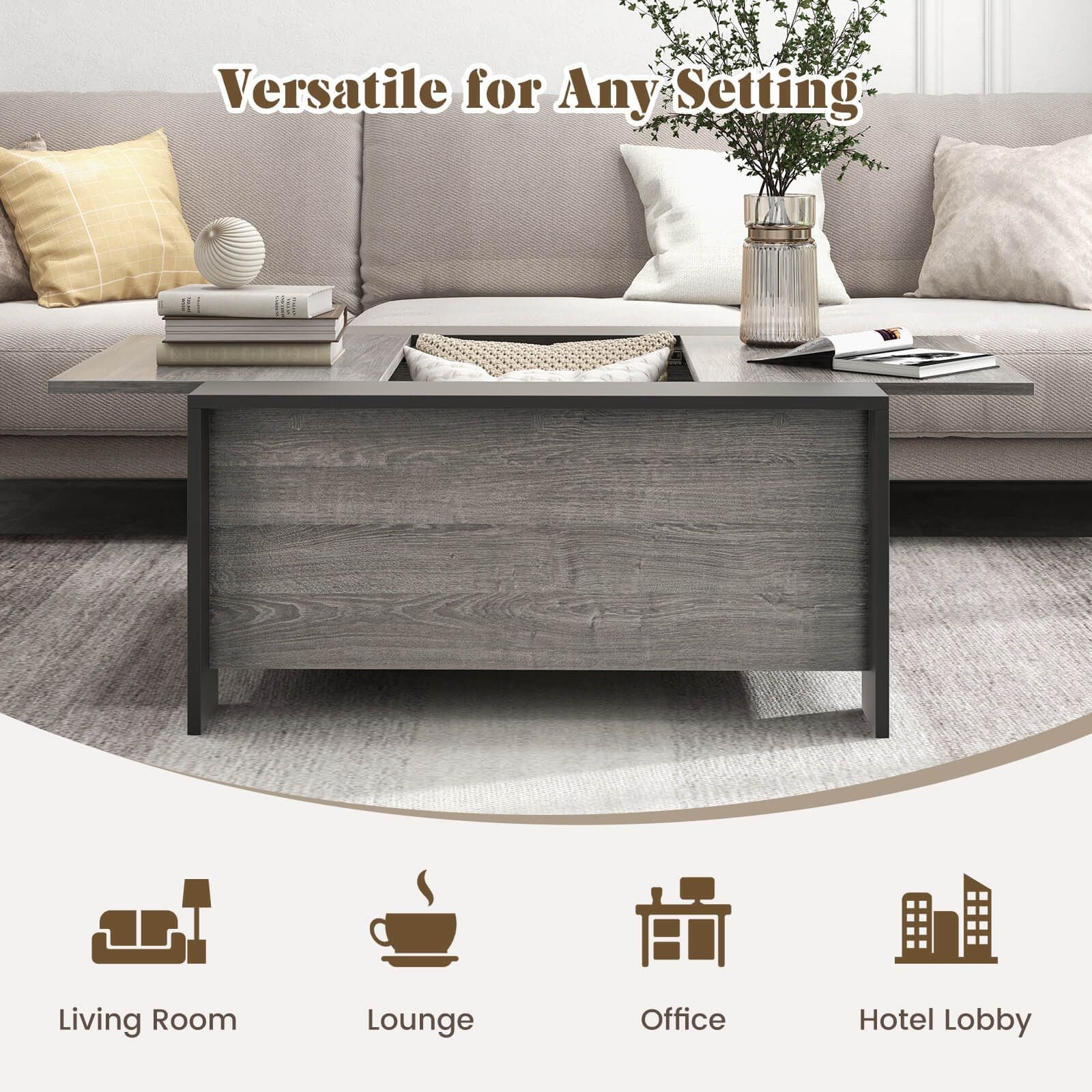 92cm Square Coffee Table with Sliding Top and Concealed Storage Compartment