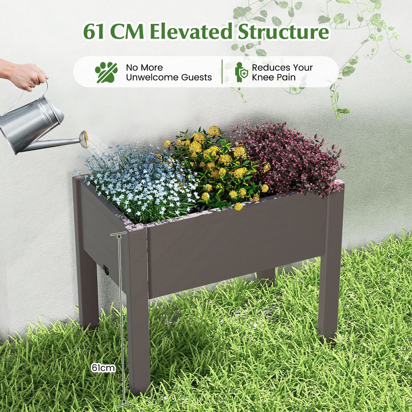 53L Elevated Garden Bed with Water Level Indicator and Drainage Feature