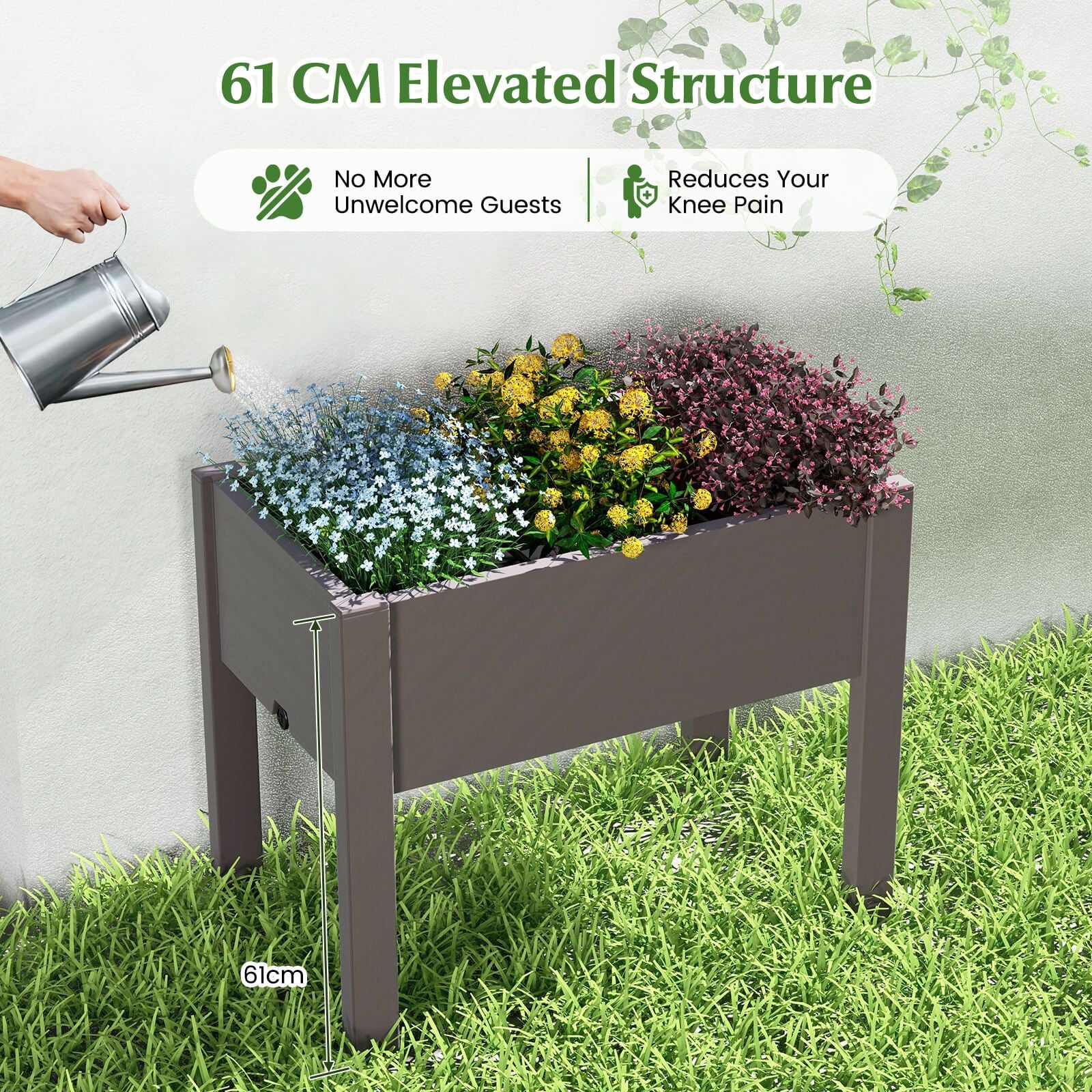 53L Elevated Garden Bed with Water Level Indicator and Drainage Feature
