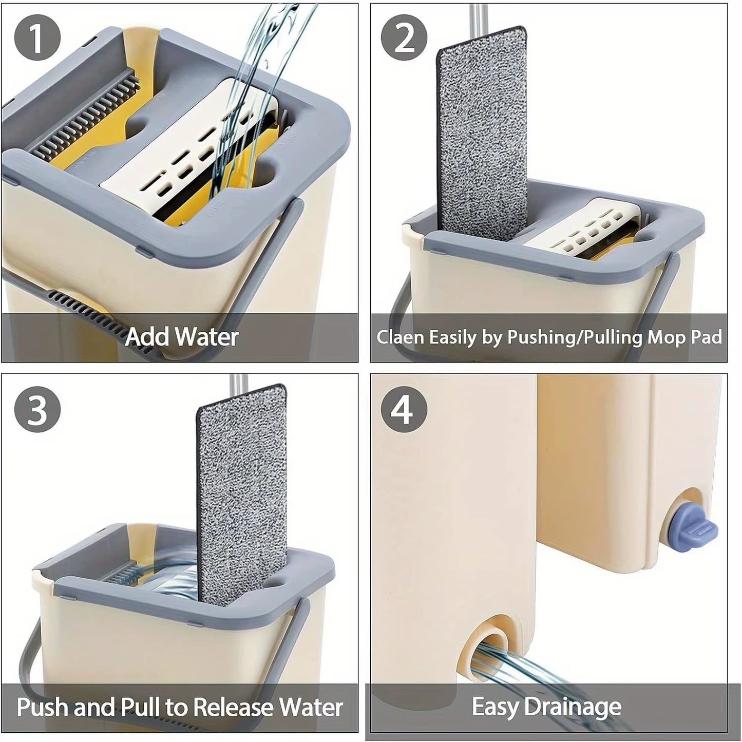 360° Flat Squeezed Microfiber Mop and Bucket Set - Ultimate Floor Cleaning System with 4 Extra Pads