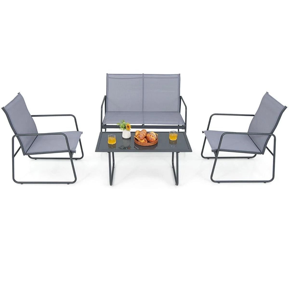 4-Piece Outdoor Bistro Furniture Set Featuring Loveseat, Coffee Table, and Two Chairs
