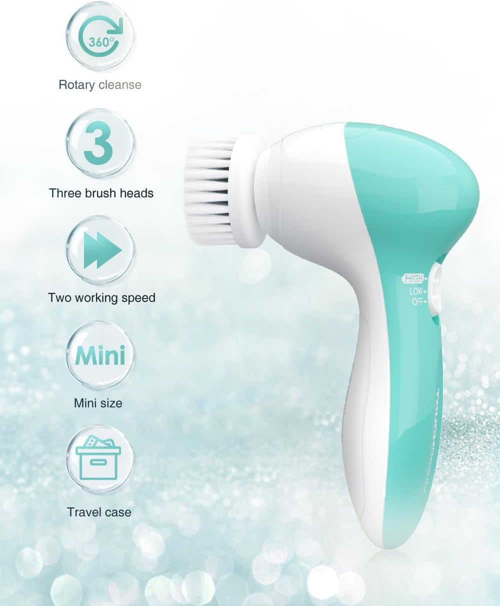Revitalize Your Skin: Electric Facial Cleansing Brush with 3 Brush Heads, Dual Speed, Waterproof Design & Portable Case - Perfect for Sensitive & Oily Skin!