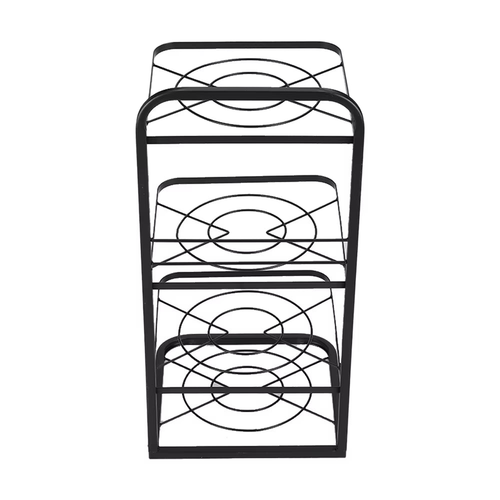 4-Tier Black Freestanding Kitchen Pot Rack Organizer, Heavy Duty Iron Adjustable Dividers Rust-Proof Storage Rack 26X26.5X52.5Cm