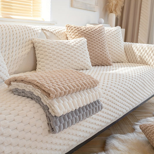 1PC Cozy Winter Plush Sofa Slipcover - Soft, Non-Slip, Water-Resistant Furniture Protector with Elegant Design for Bedroom, Office, Living Room Home Decor - Easy to Clean, Machine Washable, and Durable