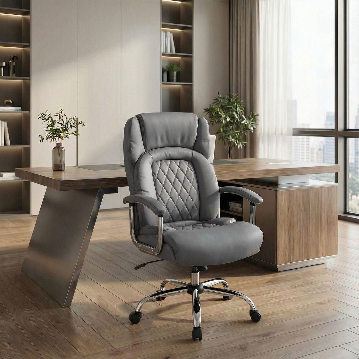 Executive Leather Office Chair with Rocking Functionality and Armrests