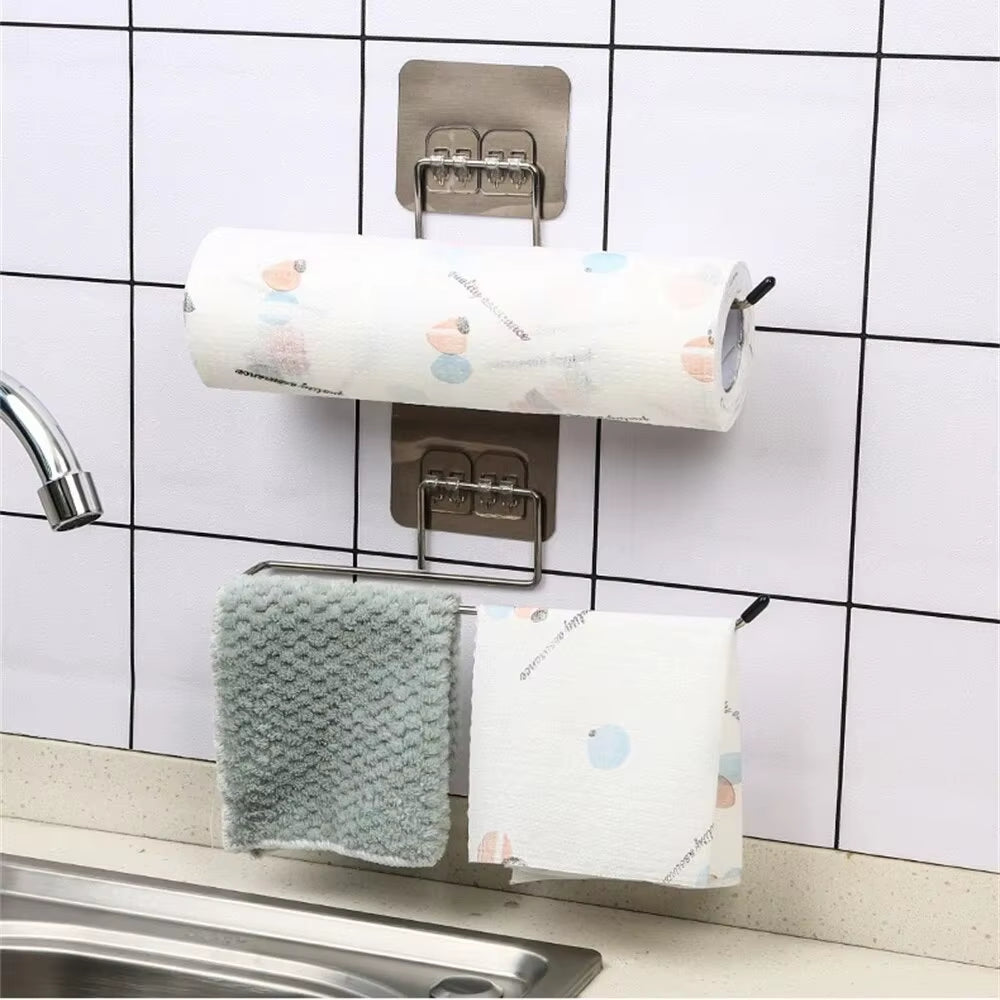 2PCS Adhesive Kitchen Paper Towel Holder & Toilet Paper Rack - Stylish Tissue Dispenser & Napkin Storage Solution