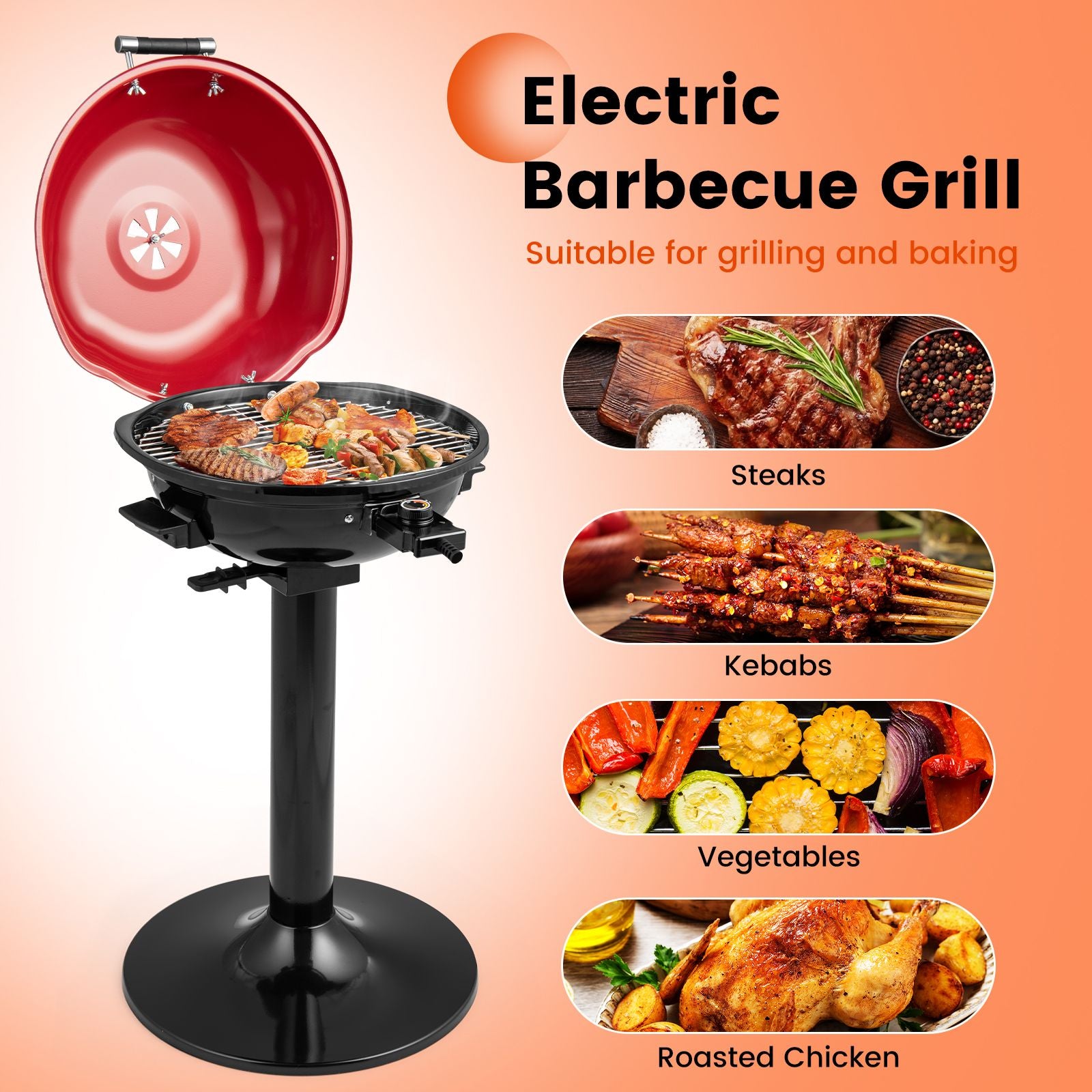 Electric Barbecue Grill with Detachable Non-Stick Cooking Rack