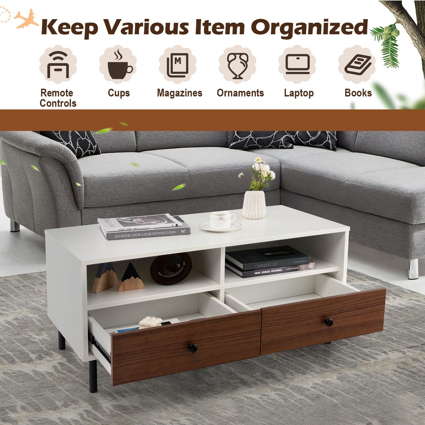 Rectangle Coffee Table with Durable Metal Legs for Home and Office Use