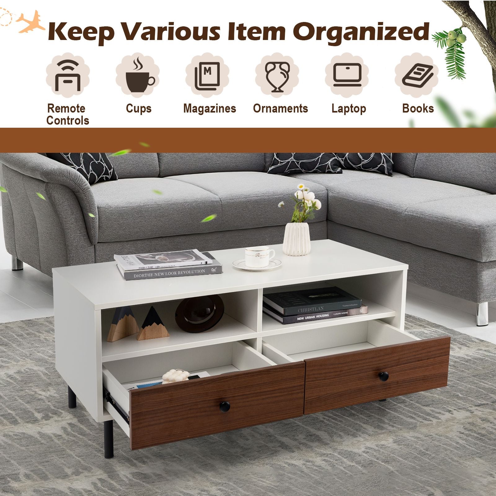 Rectangle Coffee Table with Durable Metal Legs for Home and Office Use
